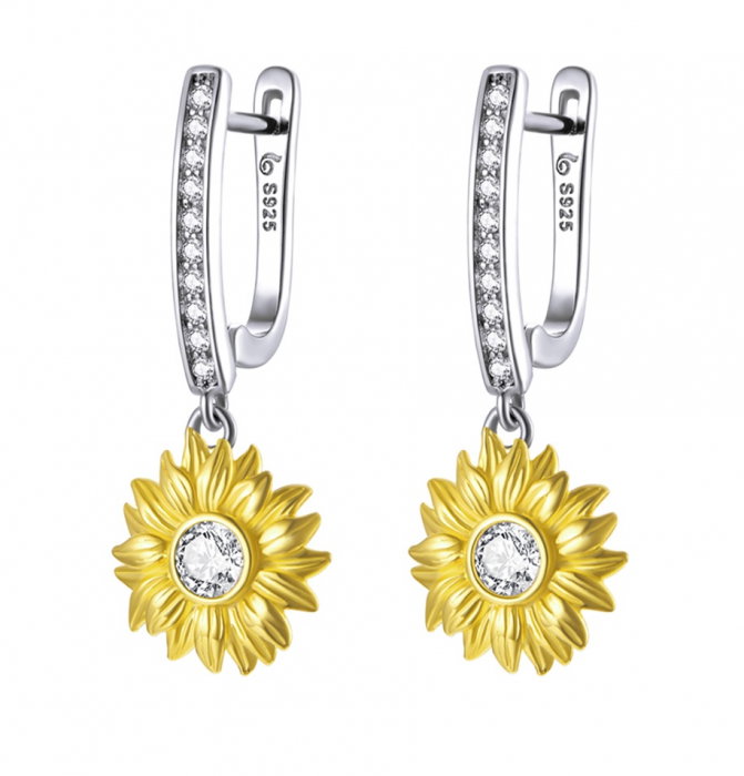 Set argint cercei si colier cu floarea soarelui [3]