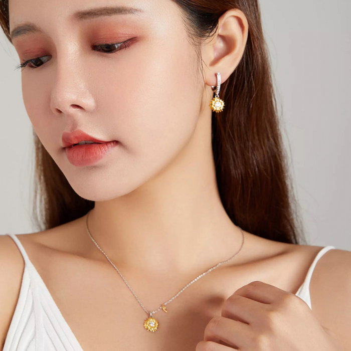 Set argint cercei si colier cu floarea soarelui [6]