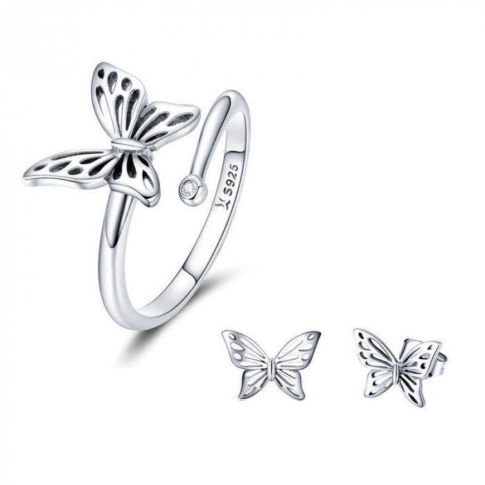 Set argint cercei si inel cu fluturasi [1]