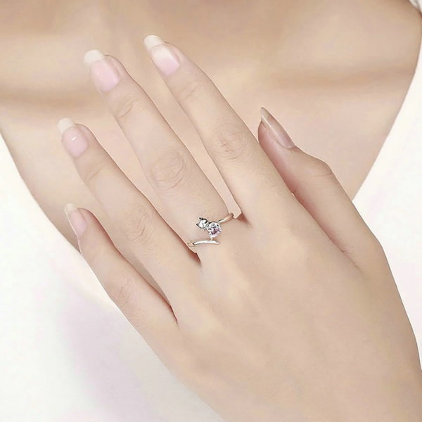 Set argint cercei si inel cu pisicute iubitoare [4]