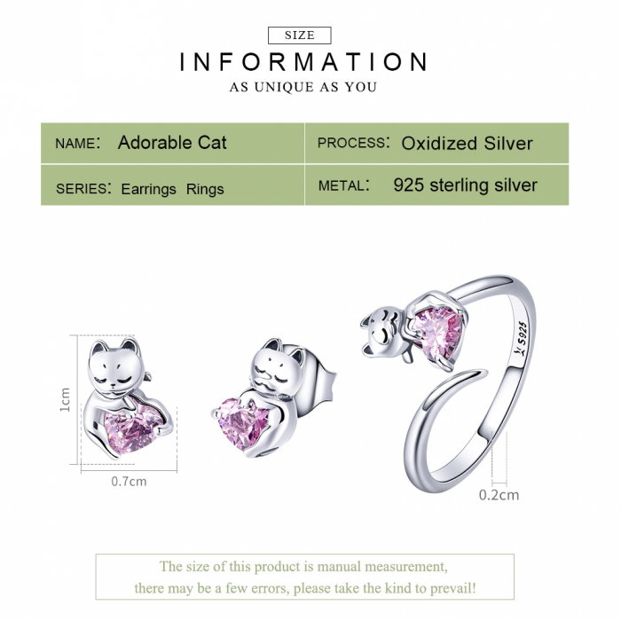 Set argint cercei si inel cu pisicute iubitoare [6]