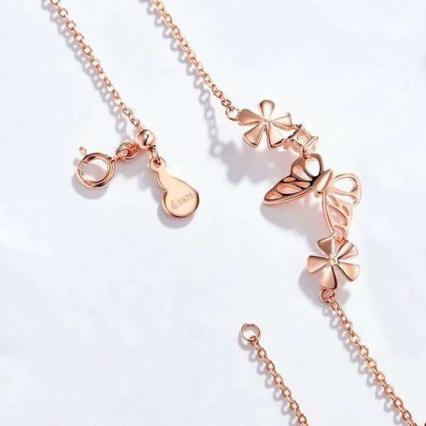 Set argint colier si cercei cu flori si fluturi [5]