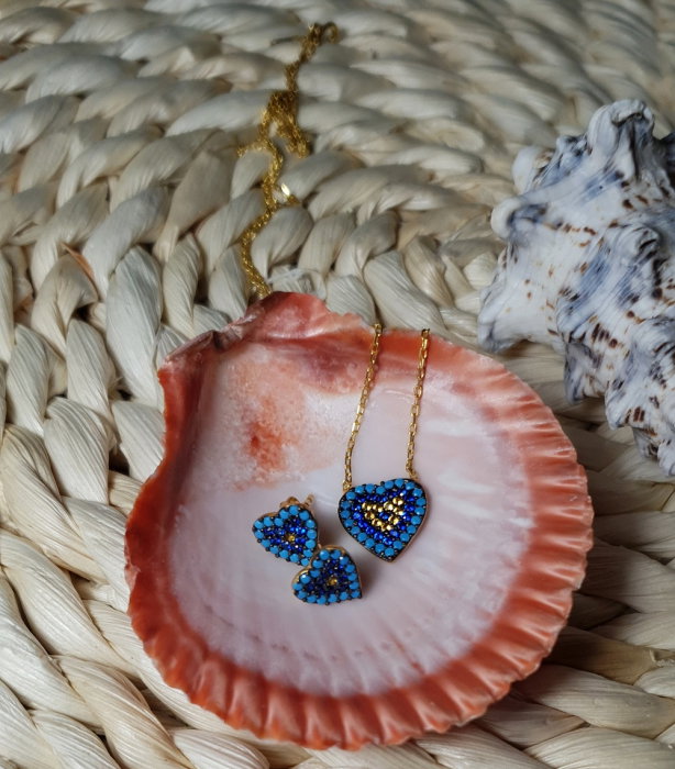 Set argint colier si cercei cu inima si zirconii multicolore placat cu aur galben - STU0036 [2]