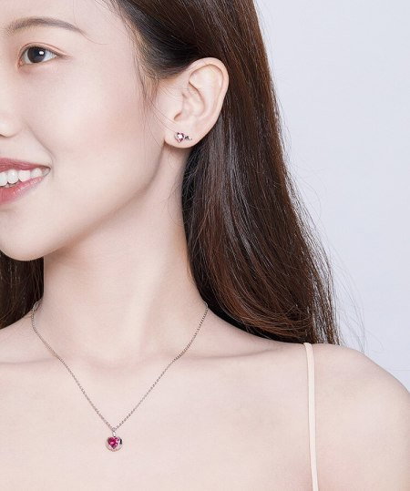 Set argint colier si cercei cu inimioare si aripi de inger protector [2]