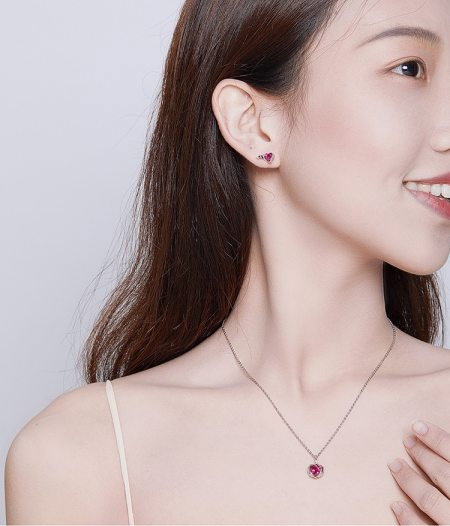 Set argint colier si cercei cu inimioare si aripi de inger protector [3]