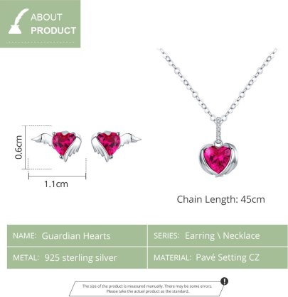 Set argint colier si cercei cu inimioare si aripi de inger protector [4]