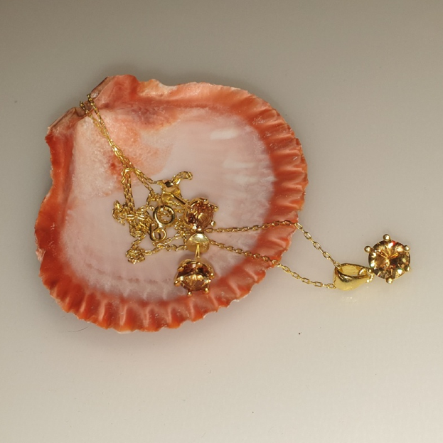 Set argint colier si cercei cu pietre rotunde de zultanit, placat cu aur - STU0043 [3]