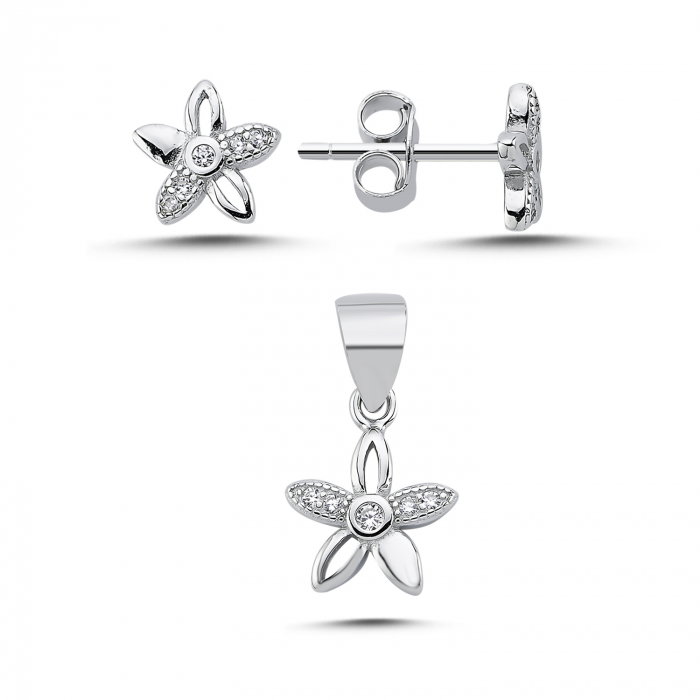 Set argint cu flori si zirconii [1]