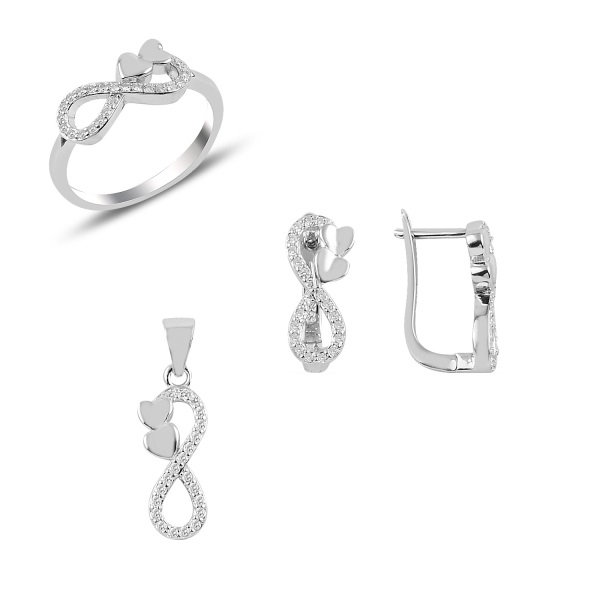 Set argint inel, cercei, pandant cu infinit si inimioare [1]