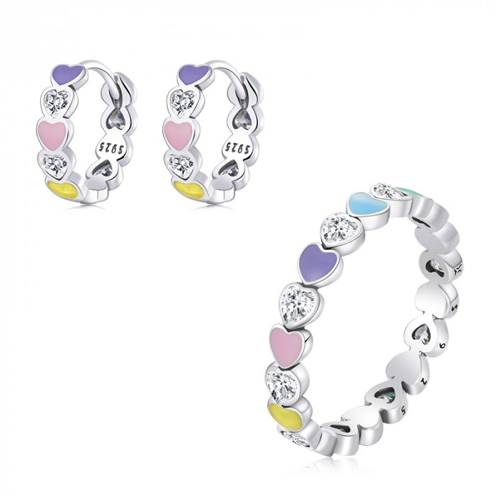 Set argint cu inimioare colorate [4]