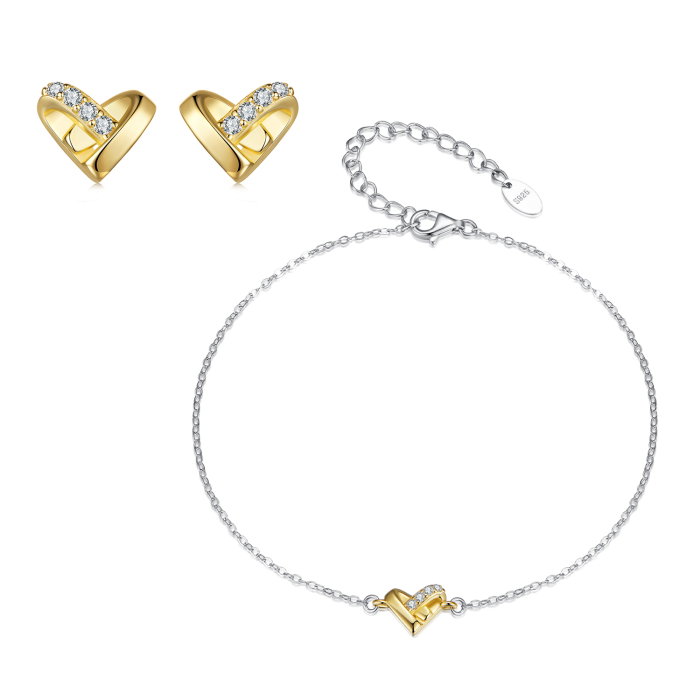 Set argint bratara glezna si cercei cu inimioare si Zirconia [1]