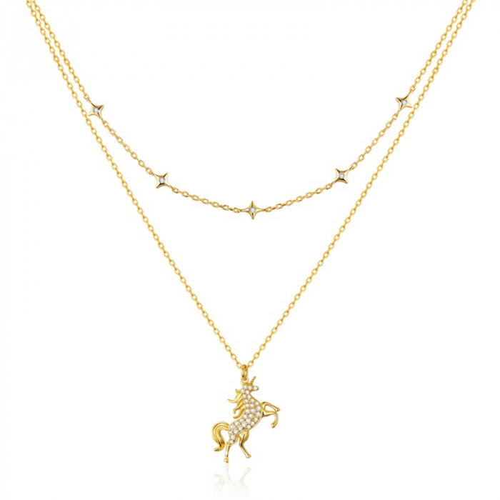 Set argint din doua coliere cu Unicorn si stele stralucitoare [1]