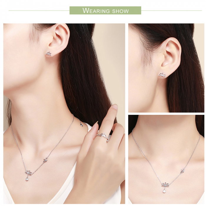 Set argint floare de lotus colier inel cercei [2]