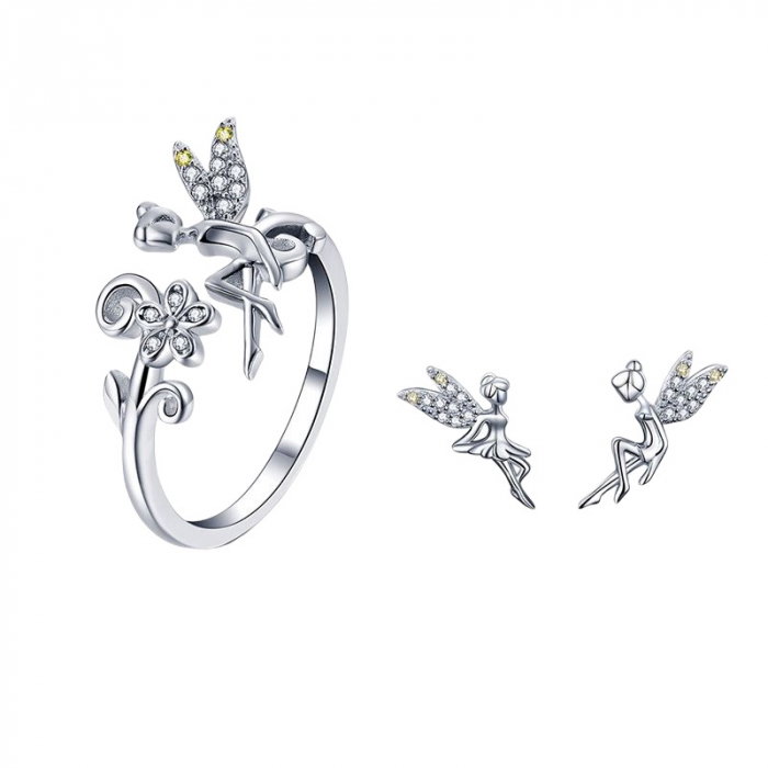 Set argint inel reglabil si cercei cu zane si zirconii colorate [1]