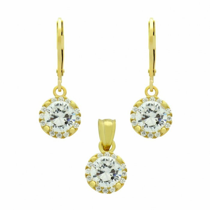 Set argint placat cu aur, cercei si pandantiv cu zirconii de 6,5 mm [1]