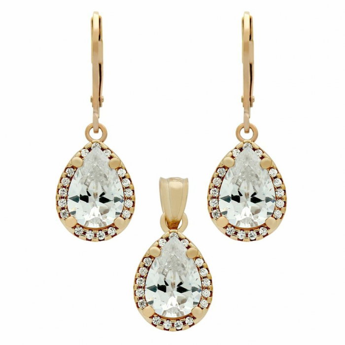 Set argint placat cu aur roz, cercei si pandantiv cu zirconii picatura de 10 mm [1]