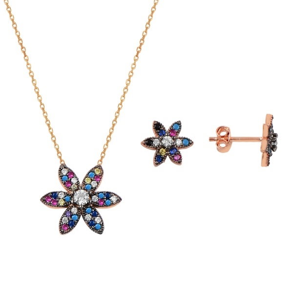 Set argint placat cu aur roz cu flori de cristale [1]