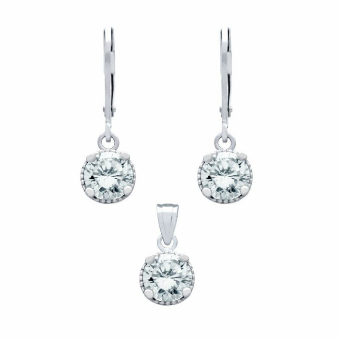 Set argint placat cu rodiu, cercei si pandantiv cu zirconii de 6,5mm [1]