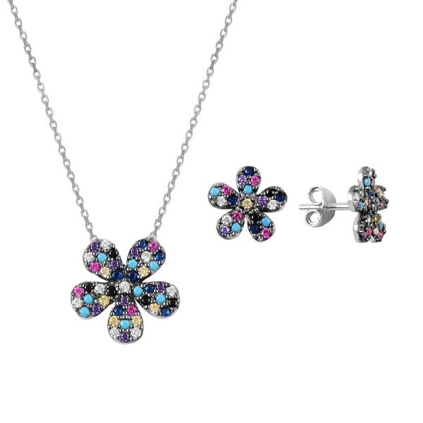 Set argint placat cu rodiu cu flori de cristale [1]