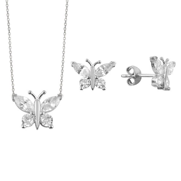 Set argint placat cu rodiu cu fluturasi de cristale [1]