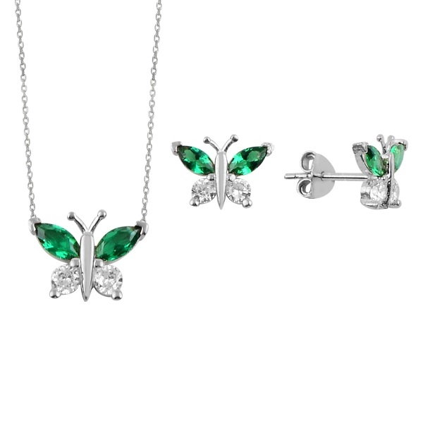 Set argint placat cu rodiu cu fluturasi de cristale [1]