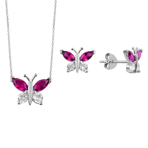 Set argint placat cu rodiu cu fluturasi de cristale [1]