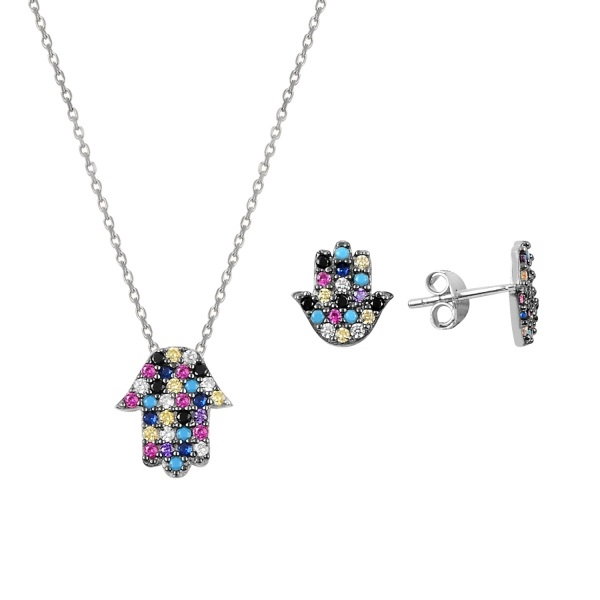 Set argint placat cu rodiu, cu Mana lui Fatima (Hamsa) si cristale [1]
