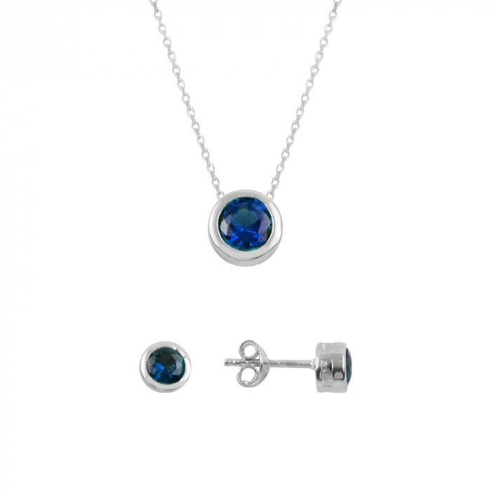 Set argint Solitaire cu zirconii safir rotunde [1]