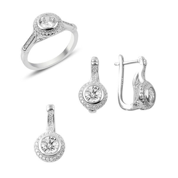 Set argint Solitaire cu zirconii rotunde [1]