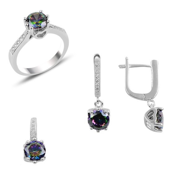 Set argint Solitaire cu zirconii Topaz Mistic [1]