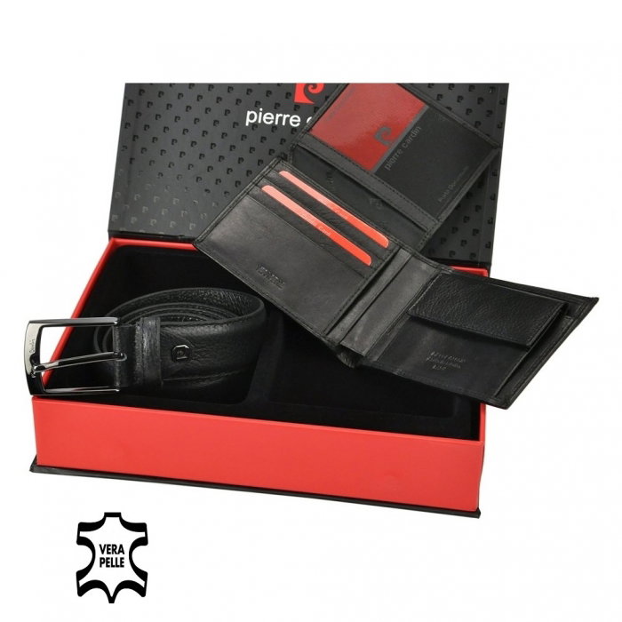 Set cadou barbati din piele naturala (portofel + curea) Pierre Cardin PORM212 Negru [2]