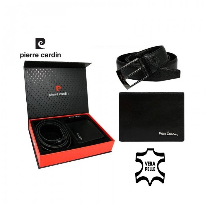 Set cadou barbati din piele naturala (portofel + curea) Pierre Cardin PORM212 Negru [8]