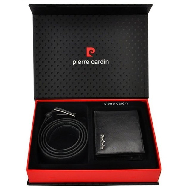 Set cadou barbati din piele naturala (portofel + curea) Pierre Cardin PORM212 Negru [1]
