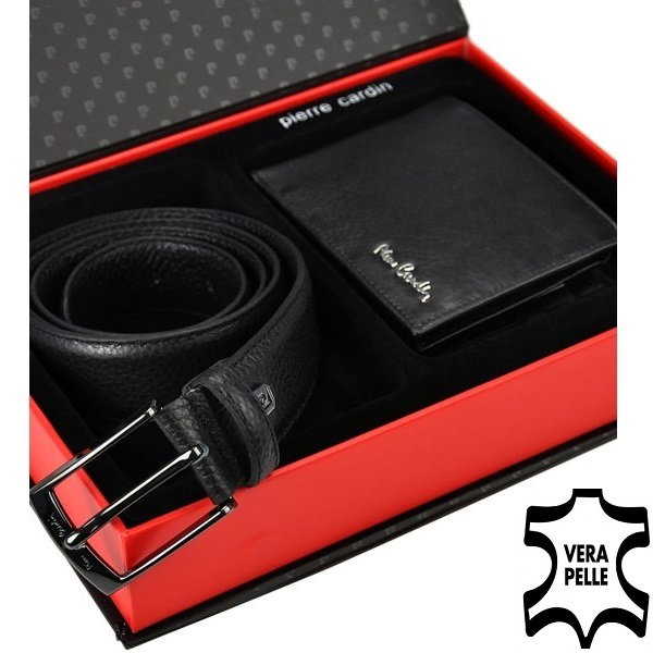 Set cadou barbati din piele naturala (portofel + curea) Pierre Cardin PORM212 Negru [5]