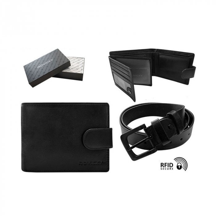 Set cadou barbati, portofel si curea din piele naturala, Rovicky, PORMG906, cu RFID [10]