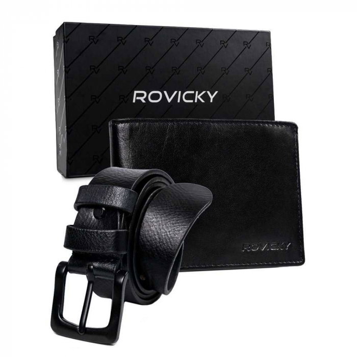 Set cadou barbati, portofel si curea din piele naturala, Rovicky, PORMG904, cu RFID [2]