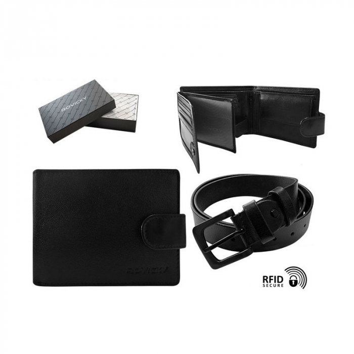 Set cadou barbati, portofel si curea din piele naturala, Rovicky, PORMG903, cu RFID [13]