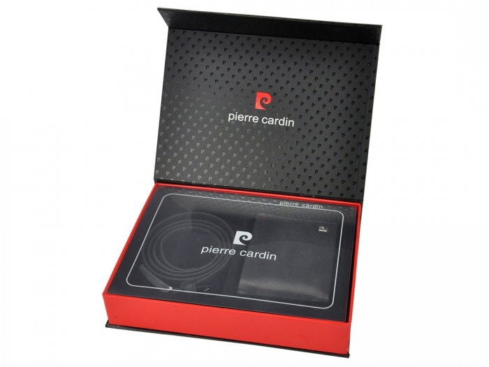 Set cadou de lux pt. barbati din piele naturala (portofel + curea) Pierre Cardin PORM213 Negru [6]