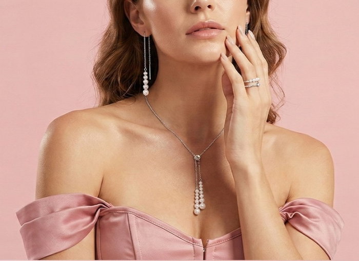 Set colier, cercei si inel argint 925 placat cu aur 14K cu perle naturale [2]