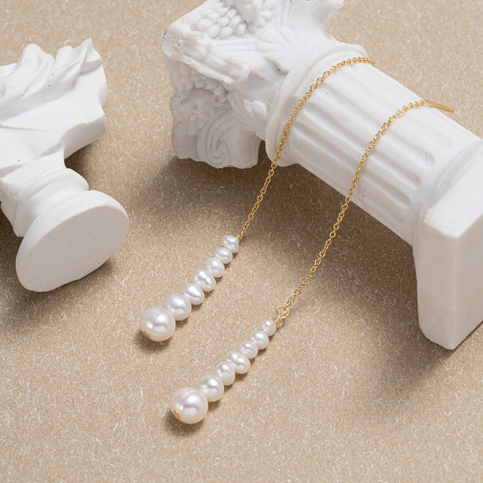 Set colier, cercei si inel argint 925 placat cu aur 14K cu perle naturale [14]