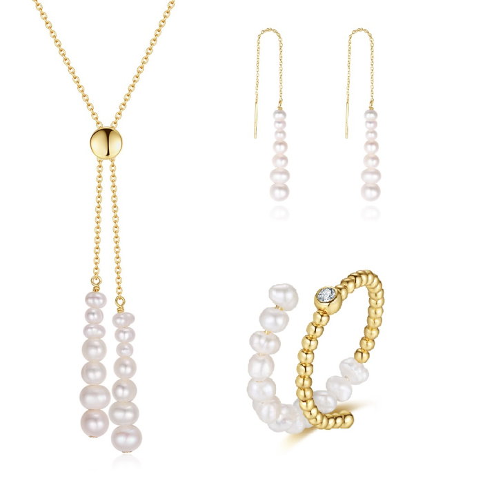 Set colier, cercei si inel argint 925 placat cu aur 14K cu perle naturale [1]