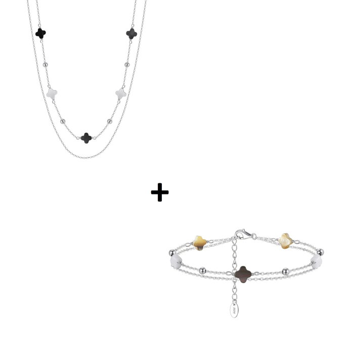 Set colier si bratara argint 925 placat cu rodiu cu pandantive din sidef Trifoi cu Patru Foi [1]