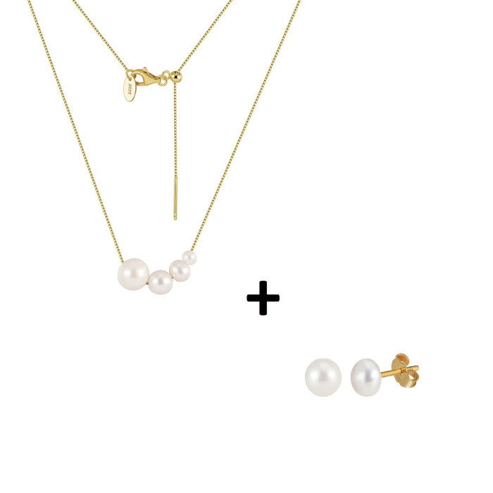 Set Colier si Cercei argint 925 placat cu aur 14K cu perle naturale [1]
