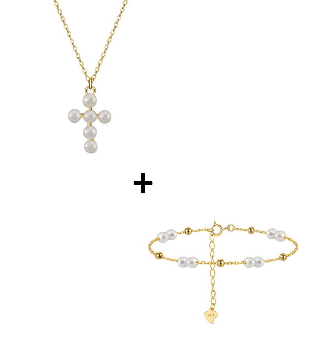 Set Faith colier si bratara argint 925 placat cu aur 14K cu perle naturale [1]