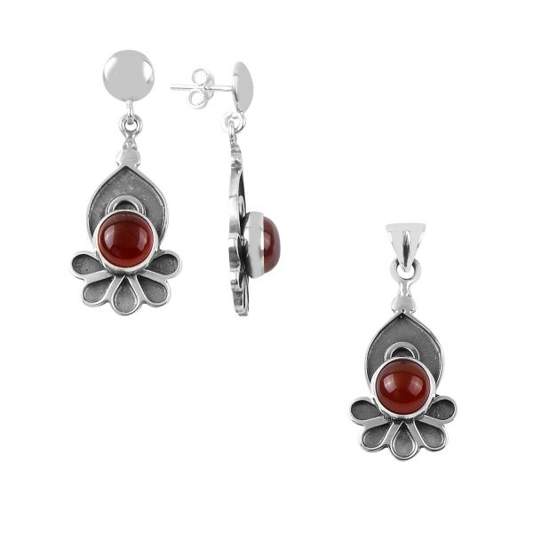 Set realizat manual din argint si agat rosu (pandantiv si cercei) [1]