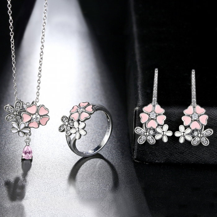 Talisman argint 925 cu lant, floricele si zirconii albe - Be Nature CST0002 [8]