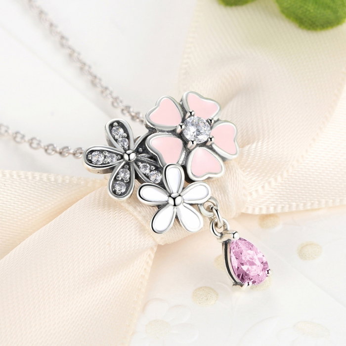 Talisman argint 925 cu lant, floricele si zirconii albe - Be Nature CST0002 [6]