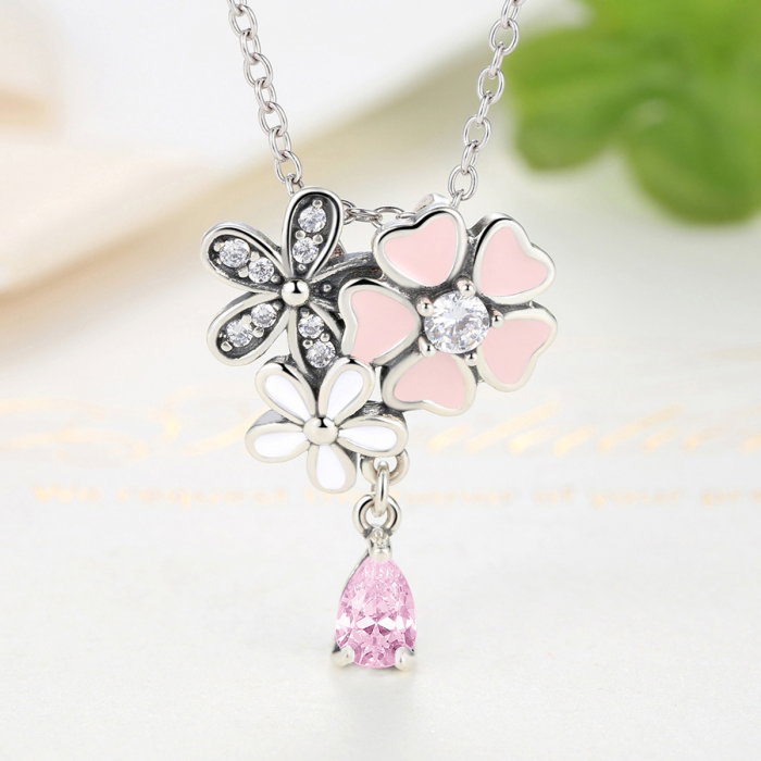 Talisman argint 925 cu lant, floricele si zirconii albe - Be Nature CST0002 [5]