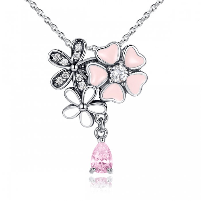 Talisman argint 925 cu lant, floricele si zirconii albe - Be Nature CST0002 [1]