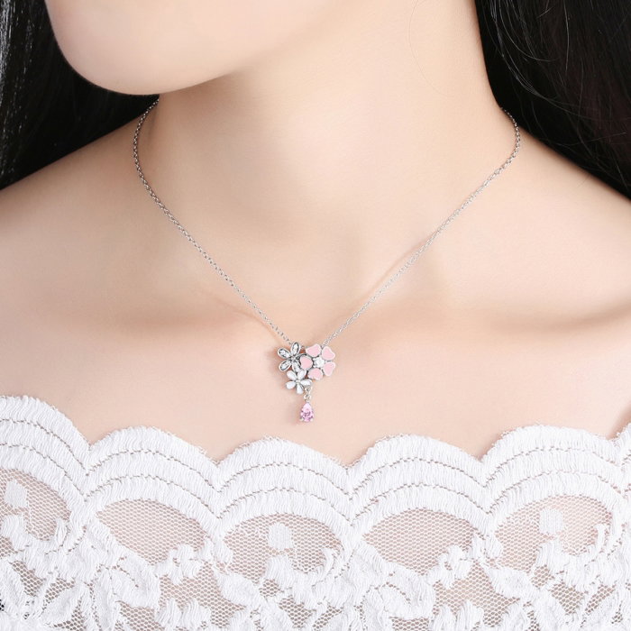 Talisman argint 925 cu lant, floricele si zirconii albe - Be Nature CST0002 [7]